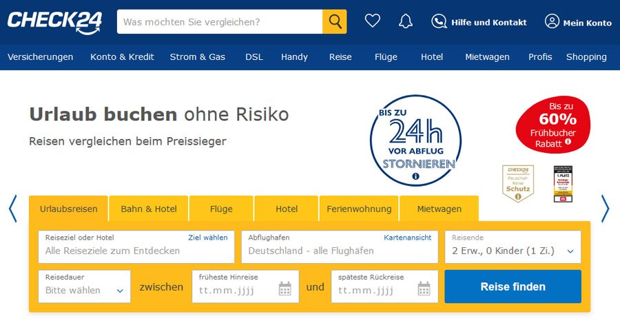 Das Angebot von Check24 ist umfangreich: Flüge, Hotels, Kredit- und Stromanbieter oder diverse Alltagsprodukte wie Möbel und Fernseher werden einem Preisvergleich unterzogen. Eine Qualitätsprüfung von Online Casinos findet sich hier nicht.