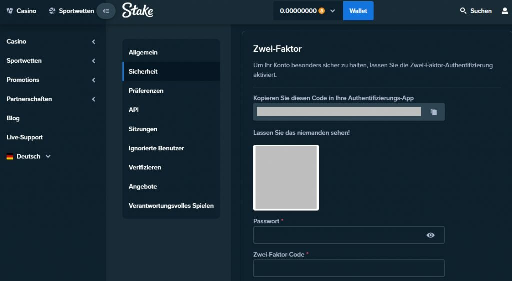 Bei Stake können das persönliche Konto und das dort verwahrte Guthaben mittels 2 Faktor Authentifizierung geschützt werden.